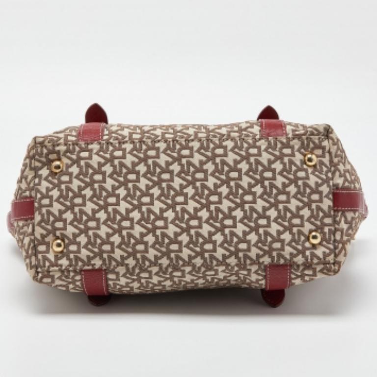 Tote con zip in tela e pelle firmata Dkny beige/rossa In condizioni discrete in vendita a Dubai, Al Qouz 2