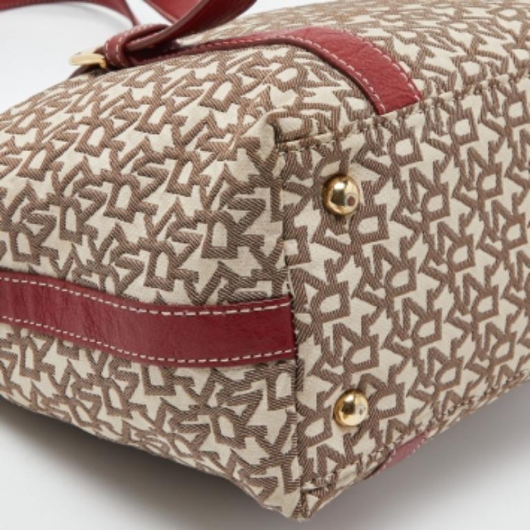 Donna Tote con zip in tela e pelle firmata Dkny beige/rossa in vendita