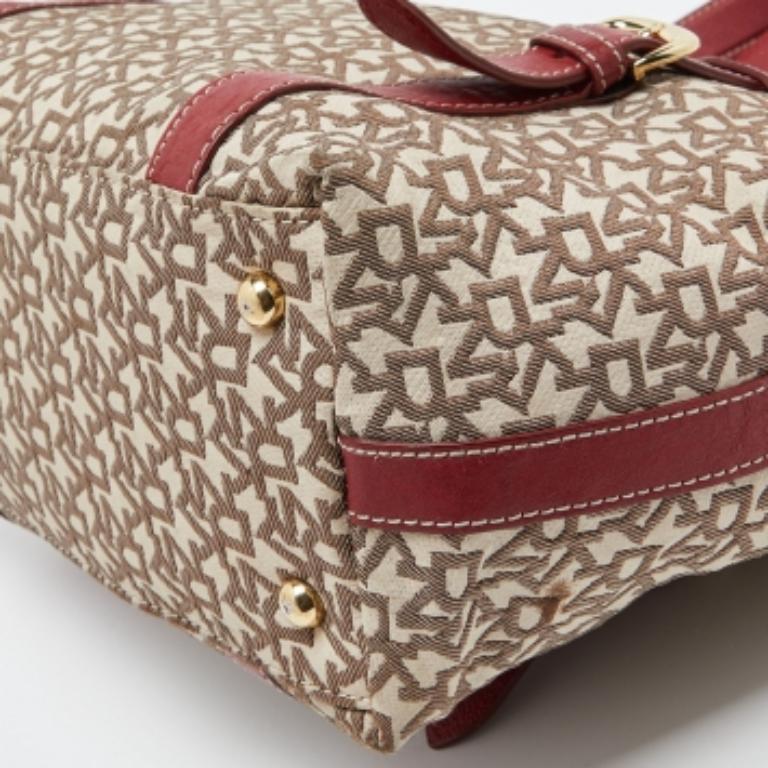 Tote con zip in tela e pelle firmata Dkny beige/rossa in vendita 1