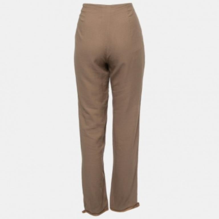 Emporio ARMANI Pantalon taille haute en lin marron avec ourlet à boucles M Bon état - En vente à Dubai, Al Qouz 2