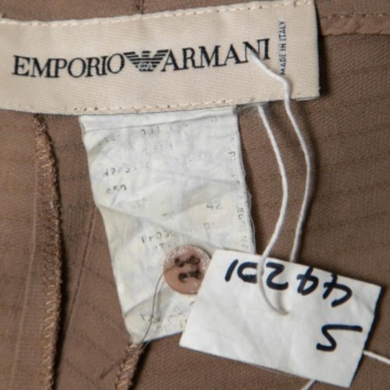 Emporio ARMANI Pantalon taille haute en lin marron avec ourlet à boucles M Pour femmes en vente