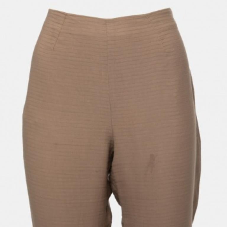 Marron Emporio ARMANI Pantalon taille haute en lin marron avec ourlet à boucles M en vente
