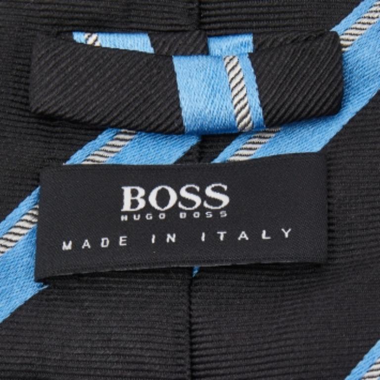 Nero Boss By Hugo Boss - Cravatta in seta jacquard a strisce blu e nere in vendita