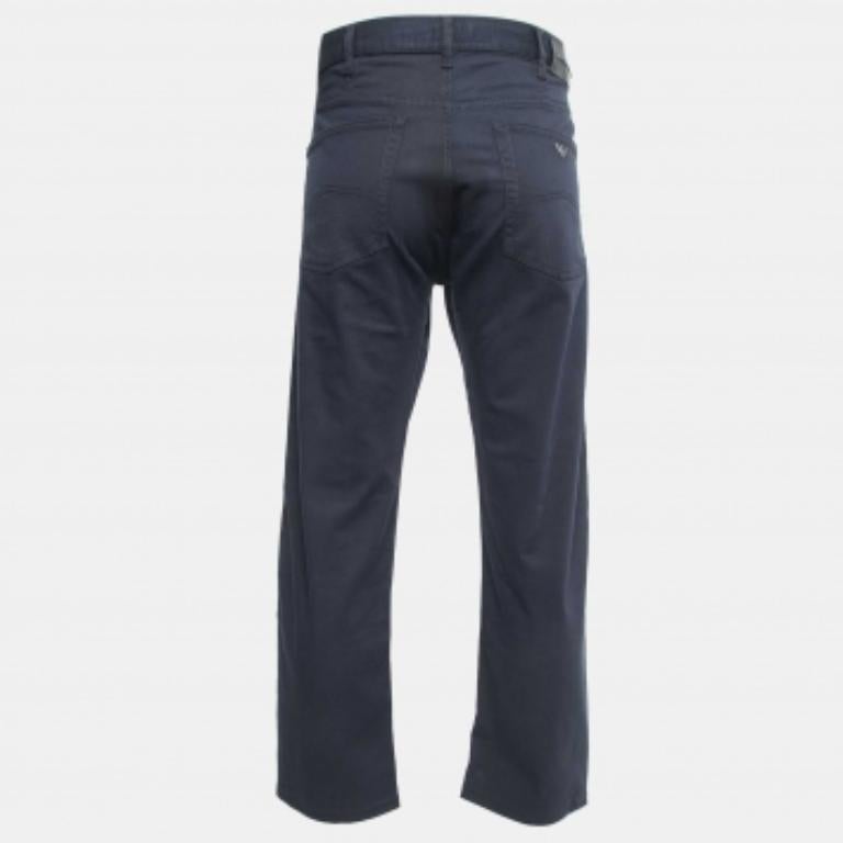 Emporio ARMANI Pantalon coupe régulière en coton bleu marine XXL Bon état - En vente à Dubai, Al Qouz 2