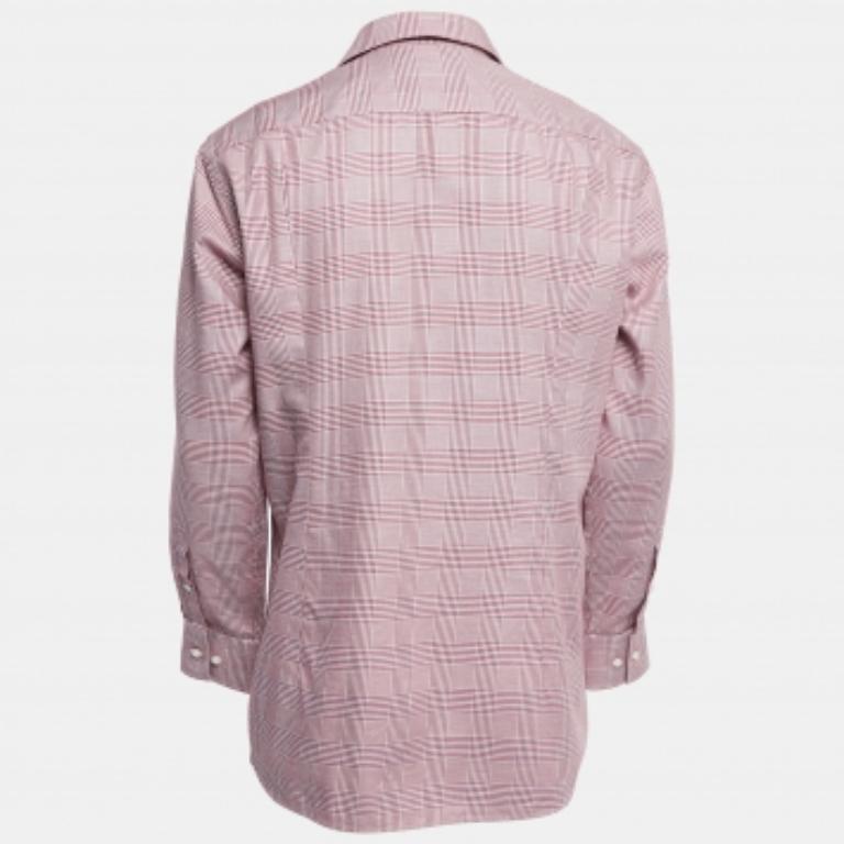 Boss By Hugo Boss Rot kariertes Hemd aus Baumwollmischung mit Knopfleiste und langen Ärmeln XXL im Zustand „Gut“ im Angebot in Dubai, Al Qouz 2