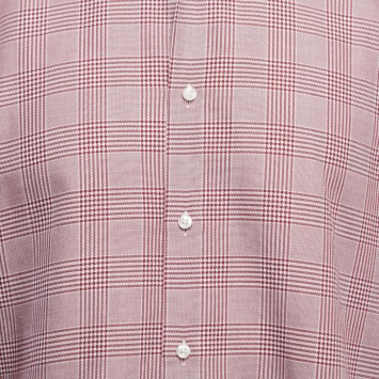 Boss By Hugo Boss Rot kariertes Hemd aus Baumwollmischung mit Knopfleiste und langen Ärmeln XXL Herren im Angebot