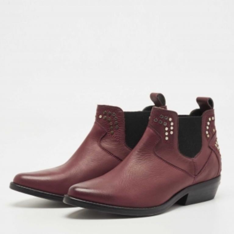 Noir Zadig & Voltaire Bottines Thylana cloutées en cuir bordeaux taille 36 en vente