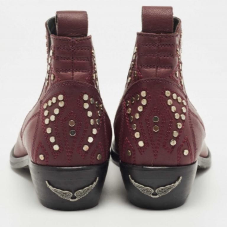 Zadig & Voltaire Bottines Thylana cloutées en cuir bordeaux taille 36 en vente 1
