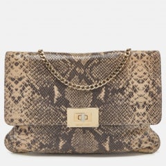 MICHAEL Michael Kors - Pochette surdimensionnée en cuir effet python et chaîne Sloan - Beige