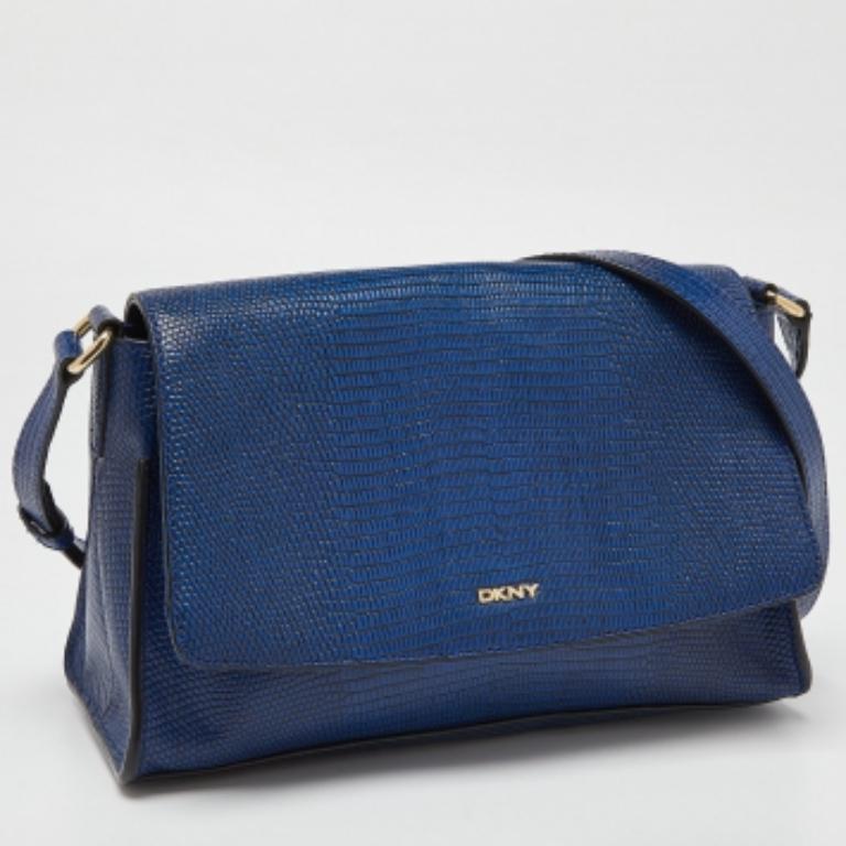 DKNY Borsa a tracolla Bryant in pelle blu goffrata con coccodrillo in vendita 4