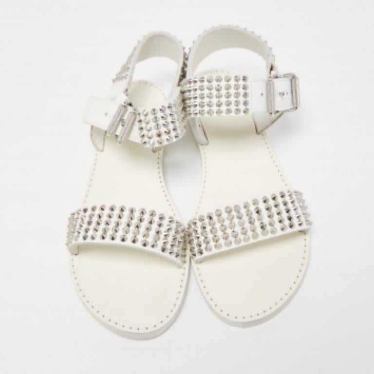 Zadig & Voltaire Sandales à brides en cuir blanc à pointes Taille 36 en vente 1