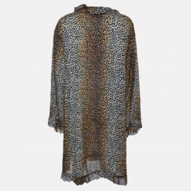 D&G Braunes bedrucktes Baumwoll-Shiftkleid mit Tiermuster M Damen im Angebot