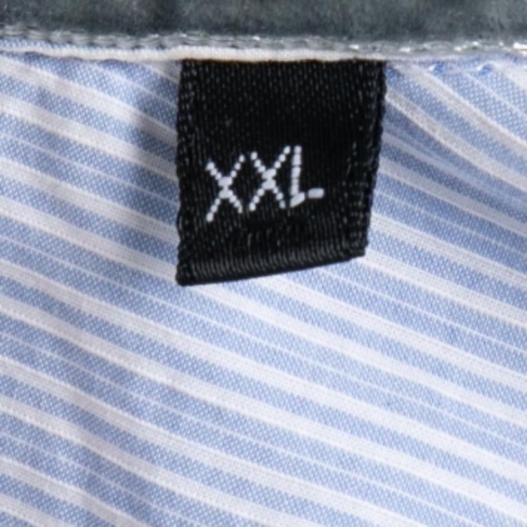 Blu Emporio Armani Camicia a maniche intere in cotone blu a righe XXL in vendita