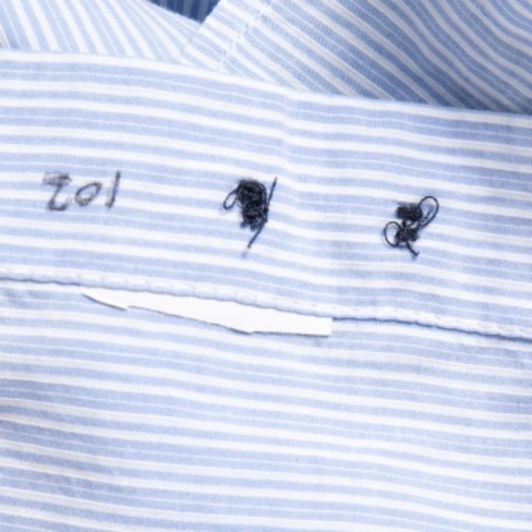 Uomo Emporio Armani Camicia a maniche intere in cotone blu a righe XXL in vendita
