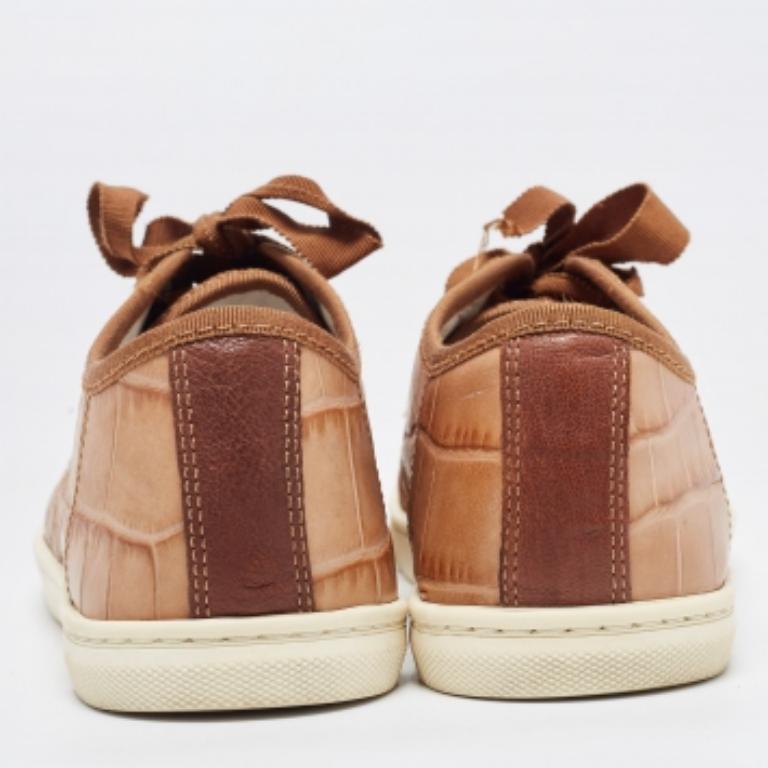Lanvin Zapatillas de cordones de piel marrón con relieve de cocodrilo talla 36 Beige en venta