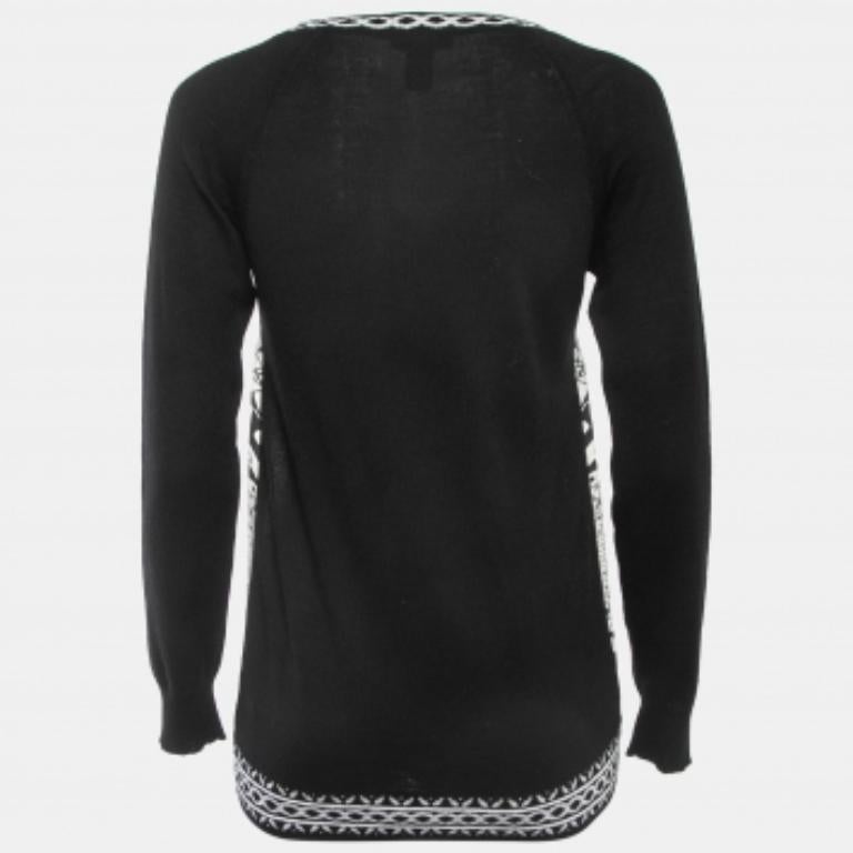 Noir Class by Roberto Cavalli Pull à col V en laine et soie imprimée noir S.I.V.A. en vente