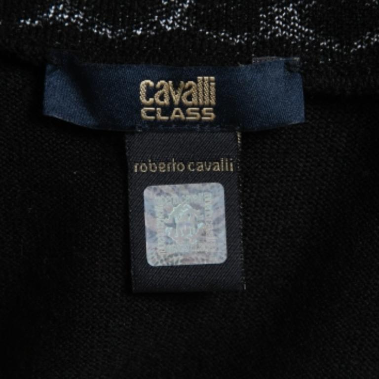 Class by Roberto Cavalli Pull à col V en laine et soie imprimée noir S.I.V.A. Bon état - En vente à Dubai, Al Qouz 2