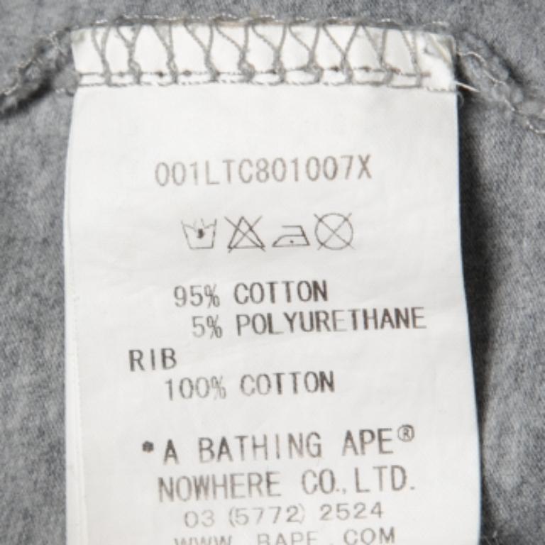 A Bathing Ape T-Shirt à manches longues en coton à col ras du cou imprimé requin gris L Bon état - En vente à Dubai, Al Qouz 2
