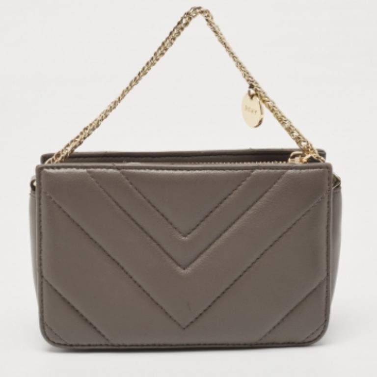 DKNY Pochette a catena Chevron in pelle grigia in vendita 2