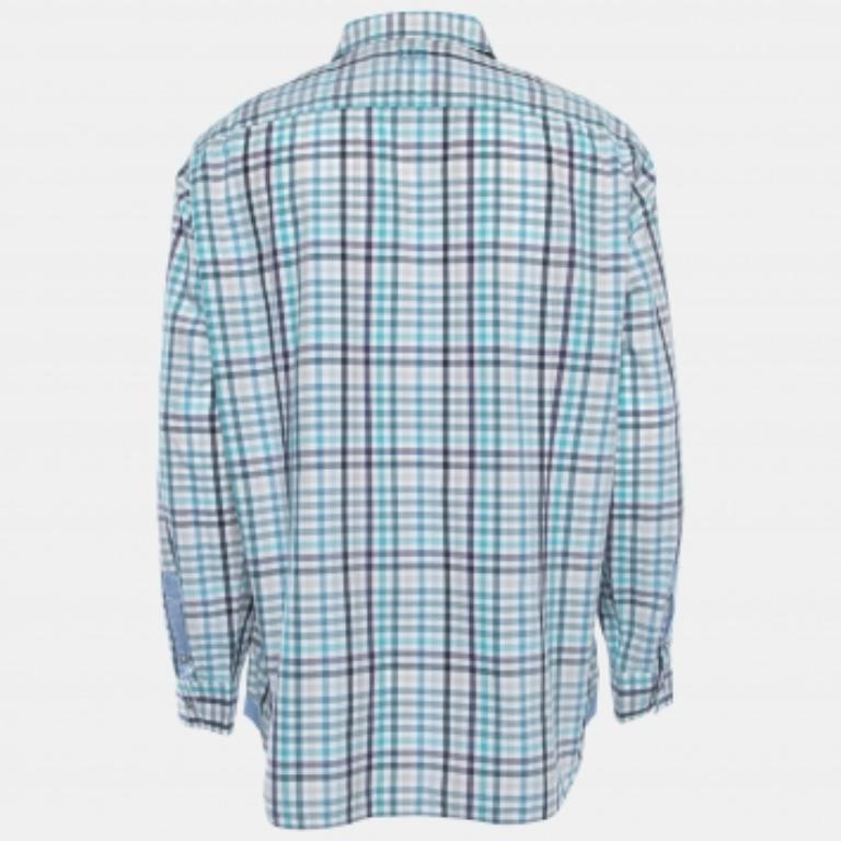 Boss By Hugo Boss - Camicia a maniche intere in cotone a quadri blu 3XL In condizioni buone in vendita a Dubai, Al Qouz 2