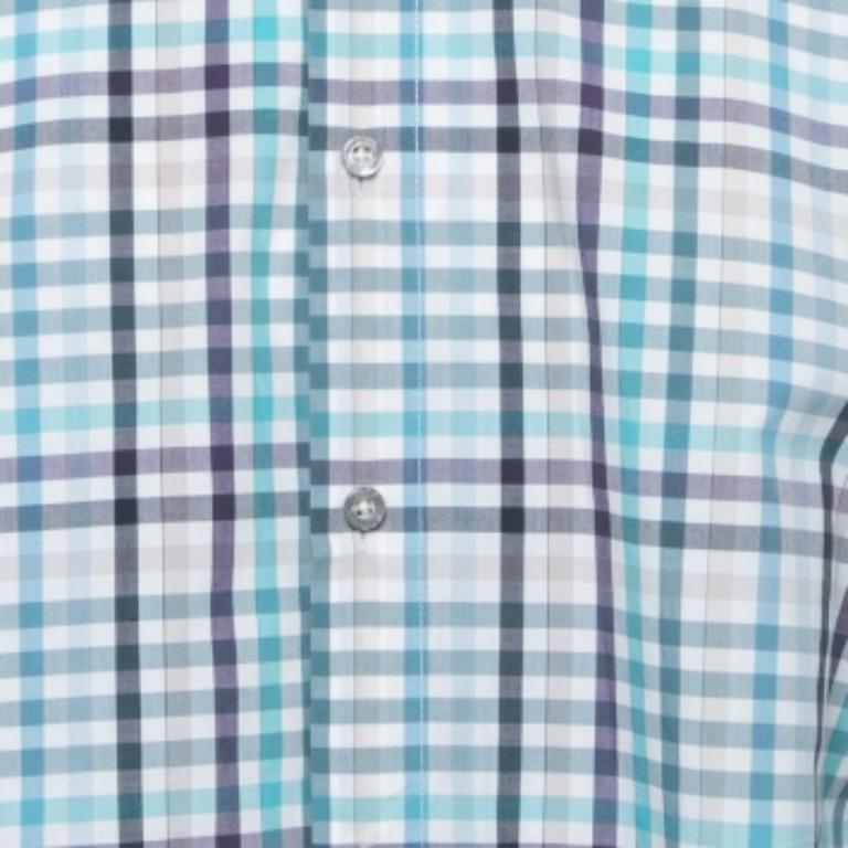 Uomo Boss By Hugo Boss - Camicia a maniche intere in cotone a quadri blu 3XL in vendita