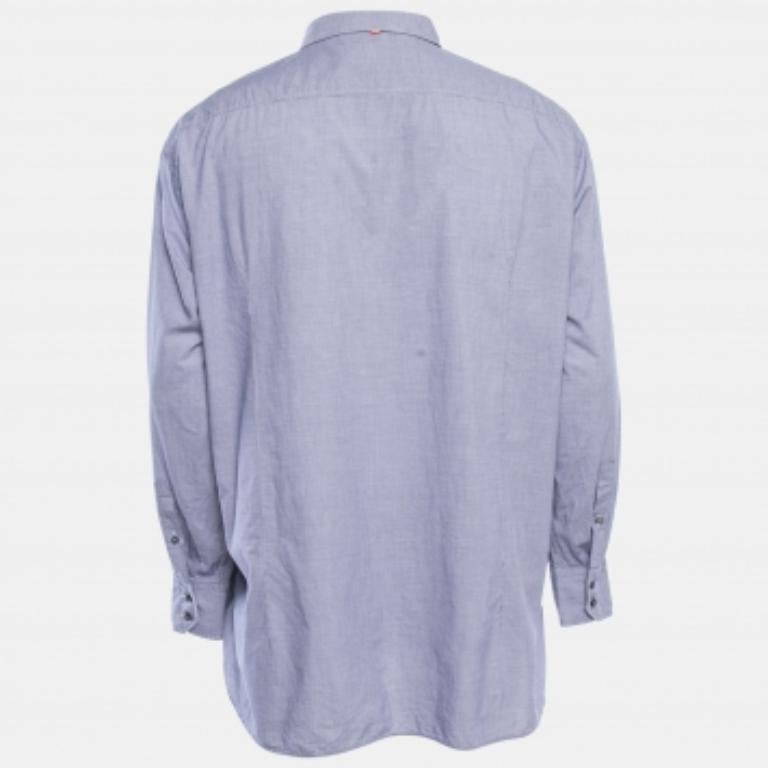 Boss By Hugo Boss Camisa de manga larga con botones delanteros y micro cuadros de algodón azul XXXL en Bueno estado para la venta en Dubai, Al Qouz 2