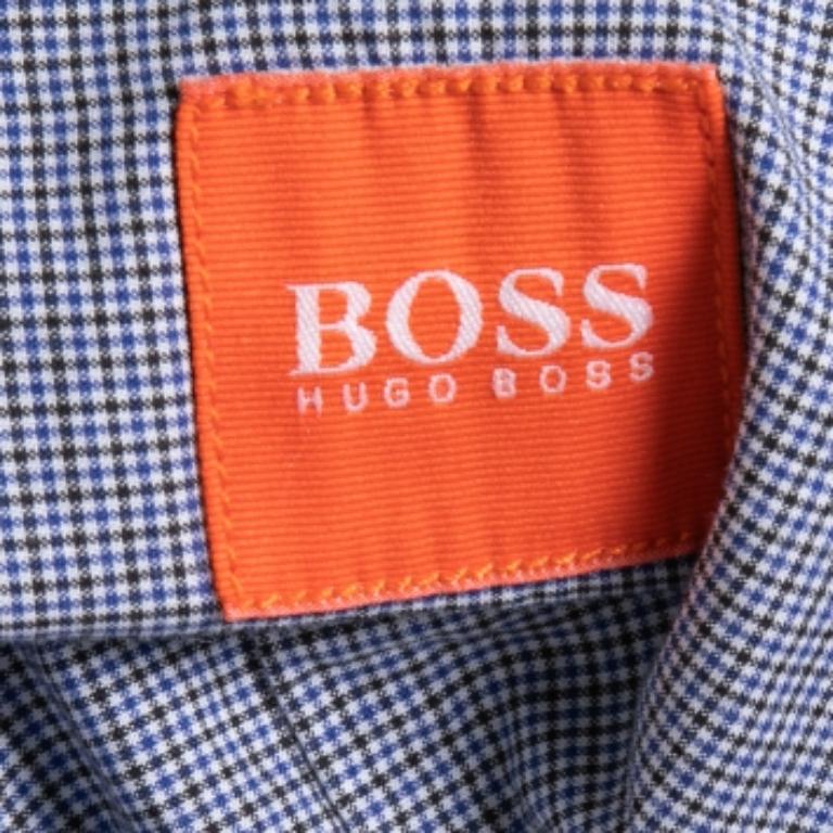 Boss By Hugo Boss Camisa de manga larga con botones delanteros y micro cuadros de algodón azul XXXL Azul en venta