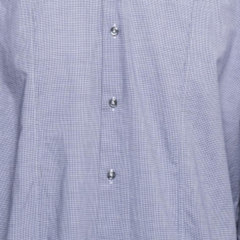 De los hombres Boss By Hugo Boss Camisa de manga larga con botones delanteros y micro cuadros de algodón azul XXXL en venta