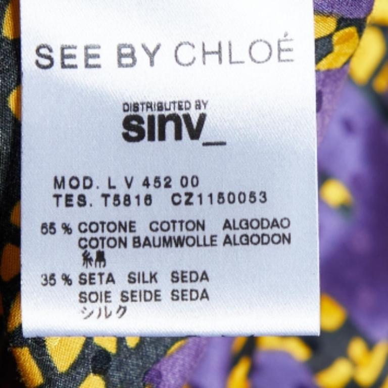 See By Chloe Mini Vestido de Algodón y Seda Estampado Morado con Lazo M en Bueno estado para la venta en Dubai, Al Qouz 2