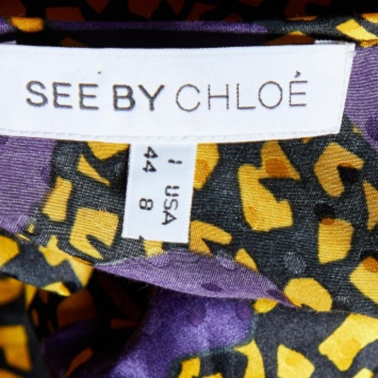 De las mujeres See By Chloe Mini Vestido de Algodón y Seda Estampado Morado con Lazo M en venta