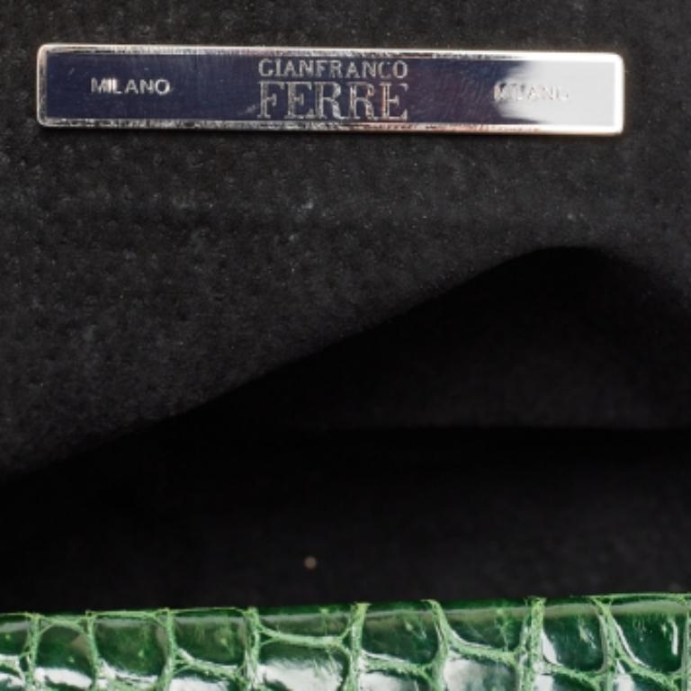 Gianfranco Ferre Negro/Verde Hobo de piel de conejo, cocodrilo y cuero con cremallera en venta 3