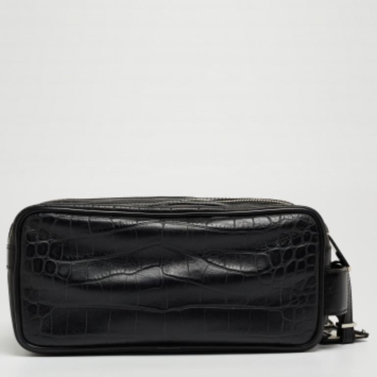 Gianfranco Ferre - Pochette surdimensionnée en cuir gaufré noir en vente 2