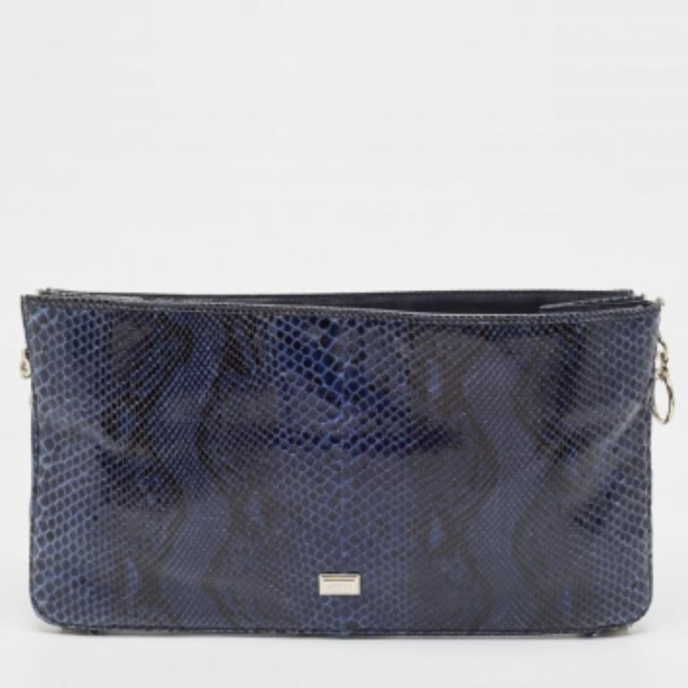 Gianfranco Ferre Bolso con cremallera grande de pitón azul en venta 4