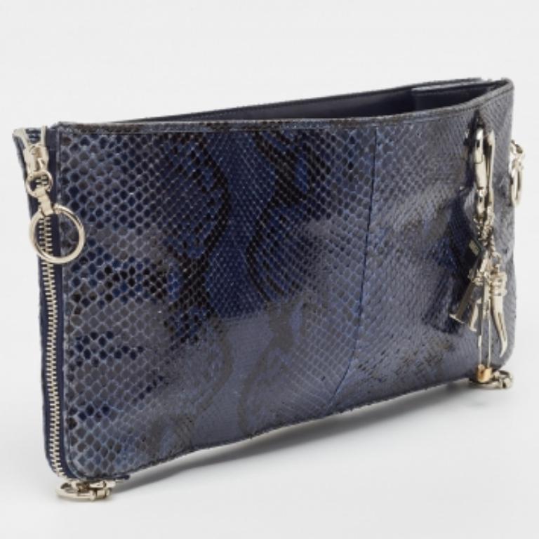 Gianfranco Ferre Bolso con cremallera grande de pitón azul en venta 3