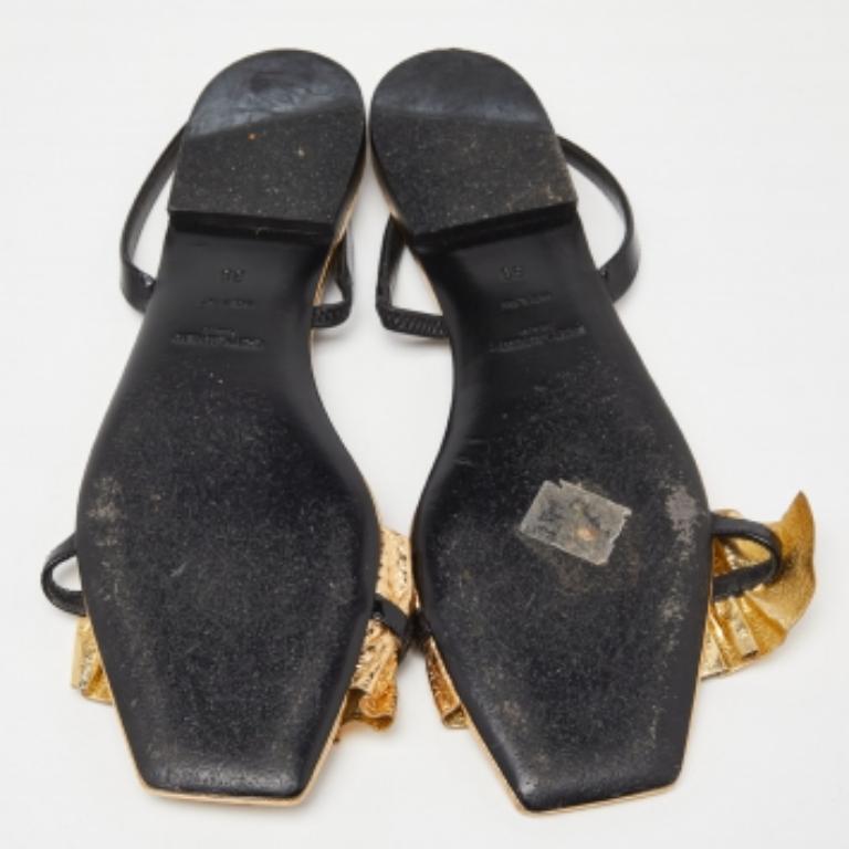 Saint Laurent Gold Python Embossed Leather Edie Slingback Flat Sandals Size 39 For Sale 3