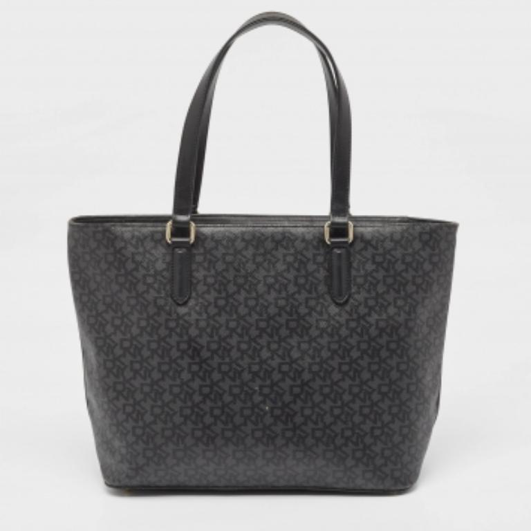 Dkny - Fourre-tout à fermeture éclair en cuir et toile enduite de monogramme - Noir en vente 1