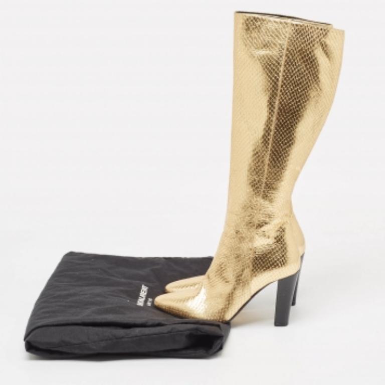 Saint Laurent Gold Python Embossed Leather Lily Knee Length Boots Size 35 For Sale 5
