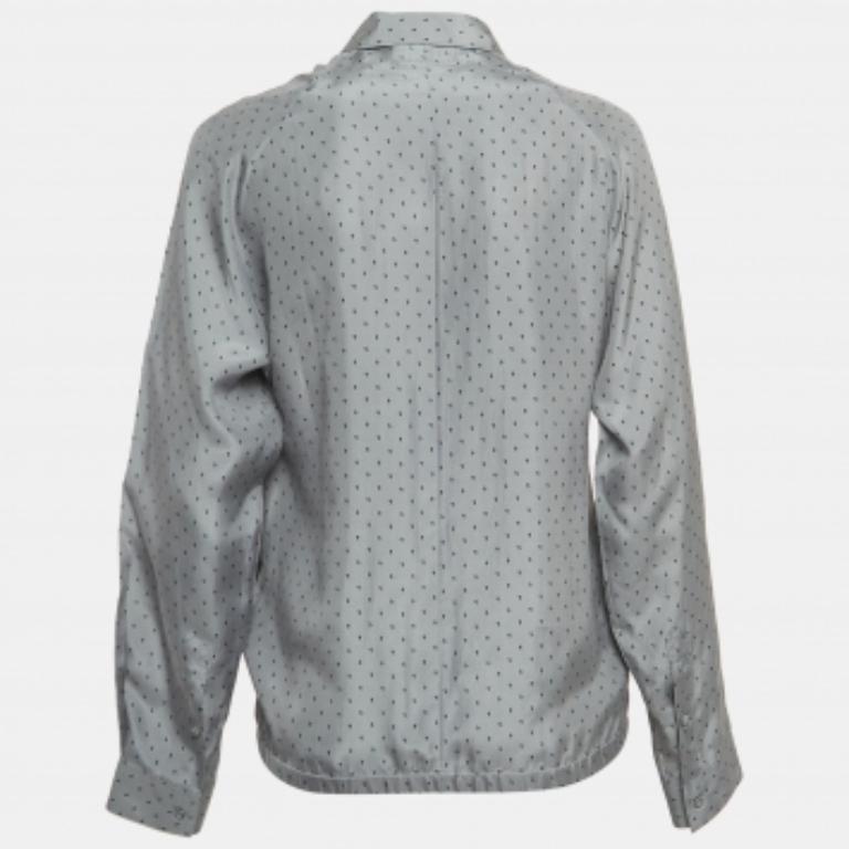 Gris Emporio ARMANI Chemise en soie grise à imprimé cachemire S en vente
