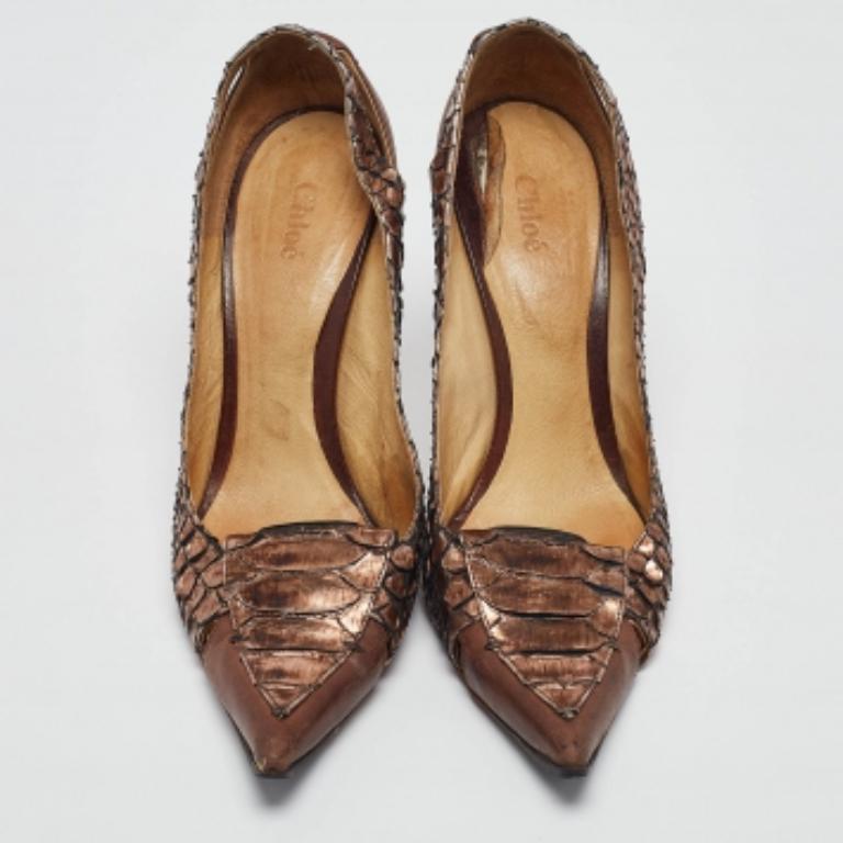 Chloe Metallic Python Leather Pointed Toe Pumps Size 40 For Sale 2