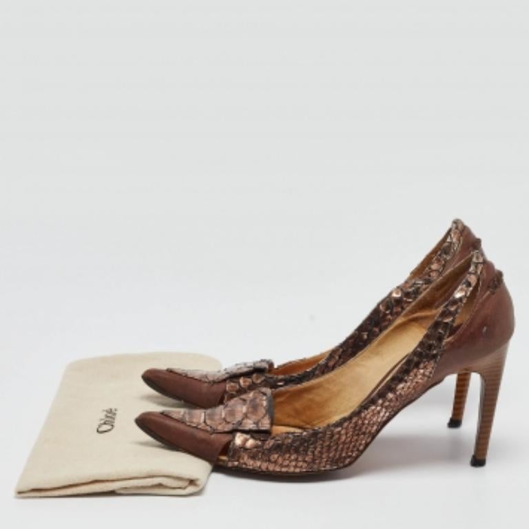 Chloe Metallic Python Leather Pointed Toe Pumps Size 40 For Sale 4