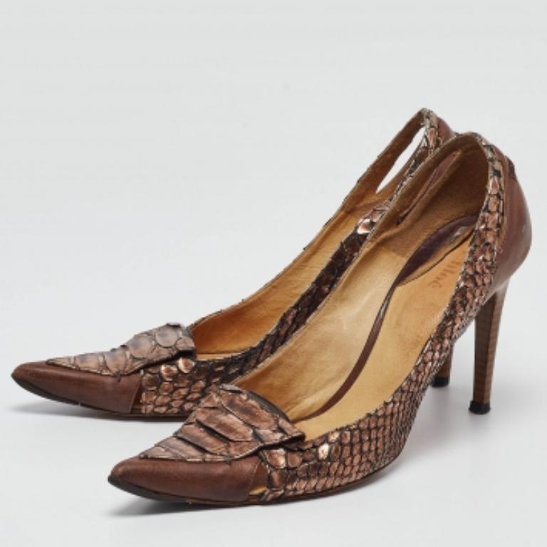 Chloe Metallic Python Leather Pointed Toe Pumps Size 40 For Sale 3