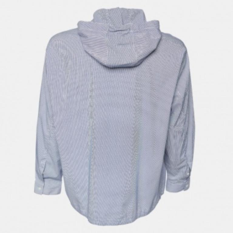 De los hombres Emporio ARMANI Camisa de rayas azules con capucha en mezcla de algodón L/XL en venta