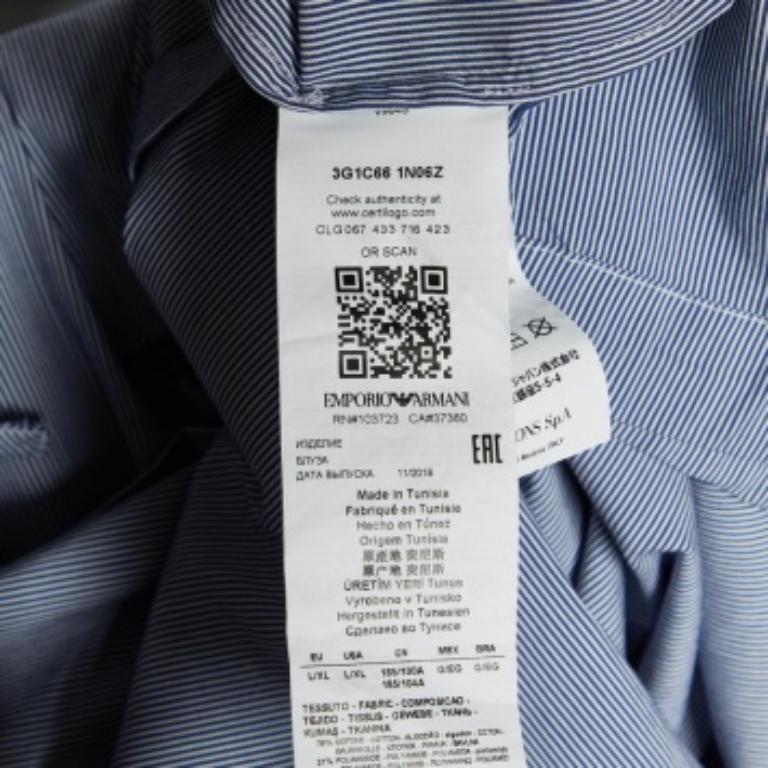Emporio ARMANI Camisa de rayas azules con capucha en mezcla de algodón L/XL Gris en venta