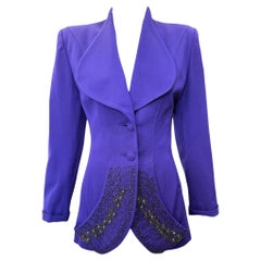 Lila Gabardine Perlen Blazer Jacke mit breitem Revers, 1940er Jahre