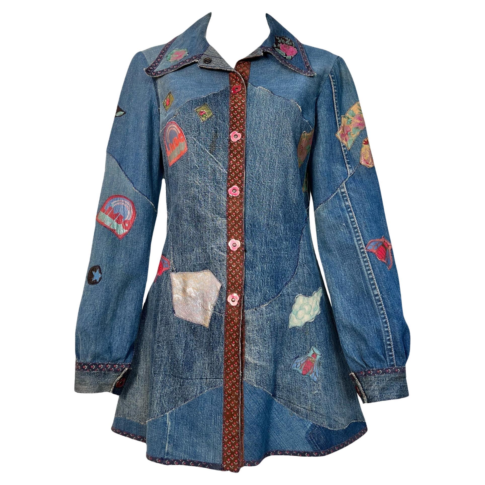 LIMBO Denim Patchwork Shirt or Mini Dress, 1970s For Sale