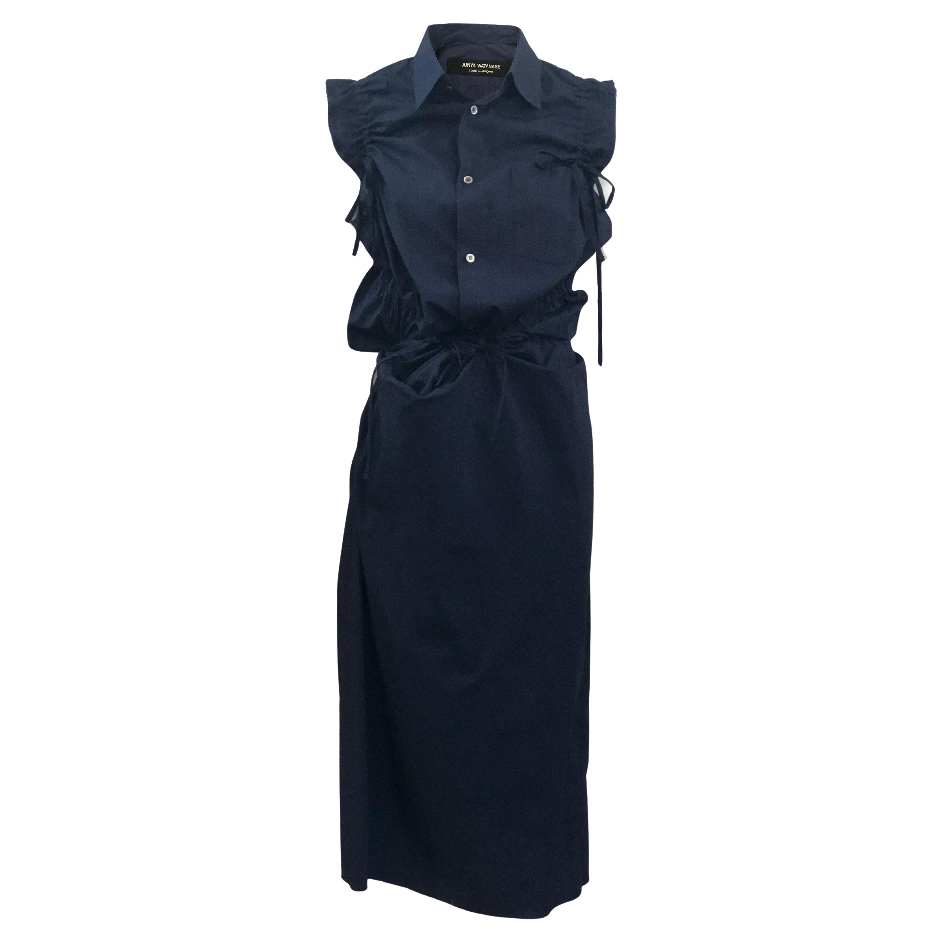 Junya Watanabe Comme des Garcons Navy Blue Cotton Button Up Dress, 2002