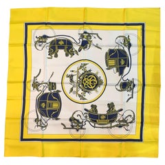 Hermes 'Ex Libre' Yellow & Blue Carriage Silk Scarf