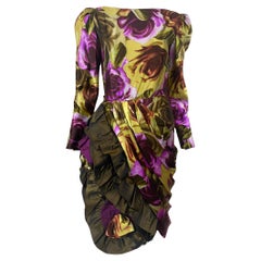 Paul Louis Orrier High Drama Painterly Floral Cocktail Dress, 1980s