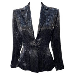 Jet Black Solid Bugle Beaded Evening Blazer Jacket, 1940er Jahre
