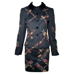 Moschino Cheap and Chic Wool Suit Ensemble Floral Trim New/Old, 1990s